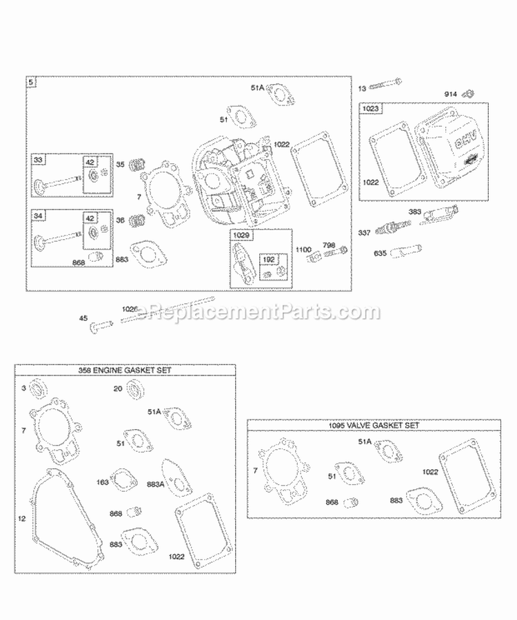 Cylinder Head Gasket Set - Engine Gasket Set - Valve Valves Diagram and Parts List for 207432-0115-E1  Briggs and Stratton Engine